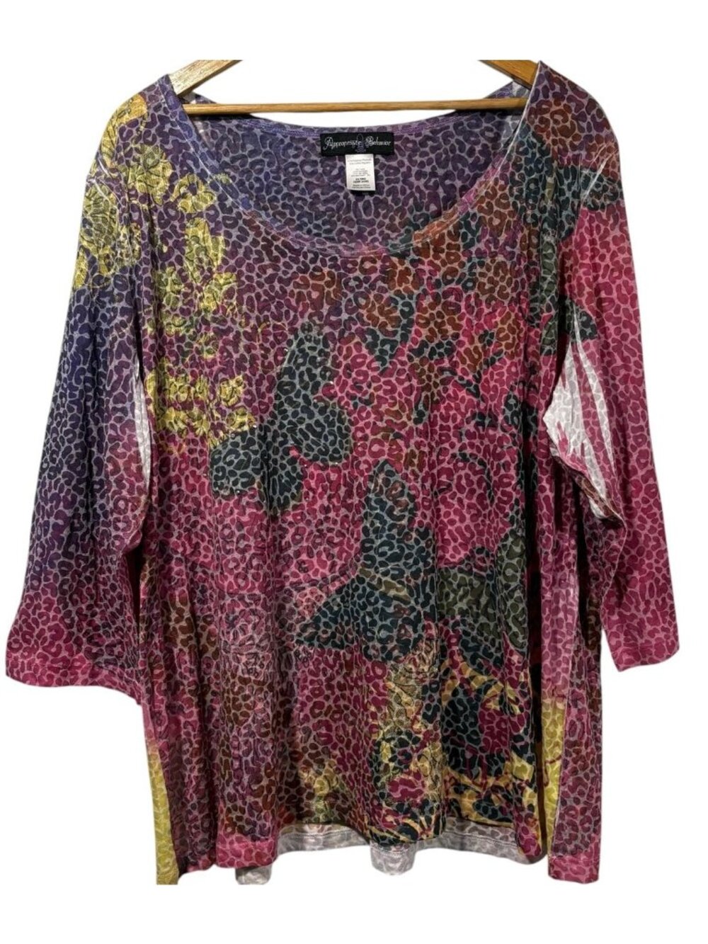 Appropriate Behavior Top Womens 3X 22W 24W Leopard Print Butterfly Burnout Tee